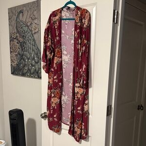 Forever 21 Floral Kimono Jacket - Burgundy and Orange